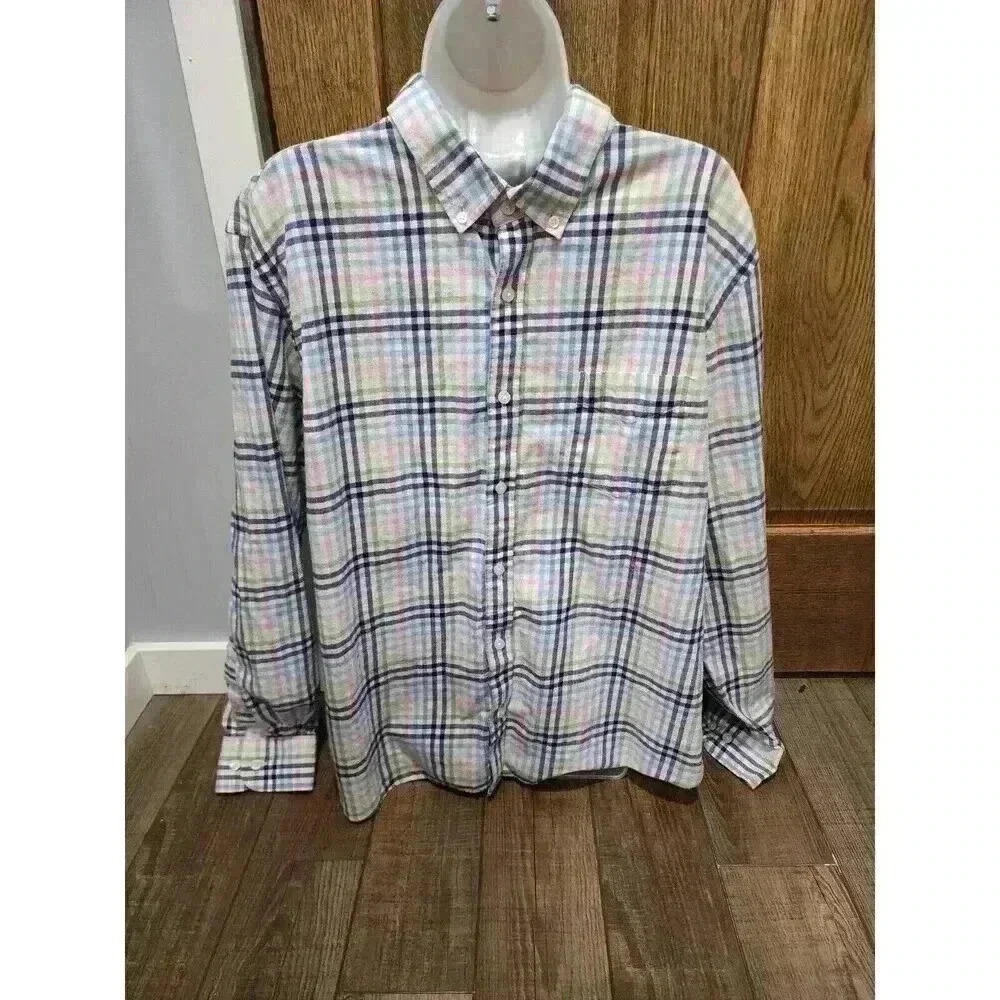 Charleston Threads 100% Cotton Long Sleeve Button Front Shirt Men's XXL 2X Plaid